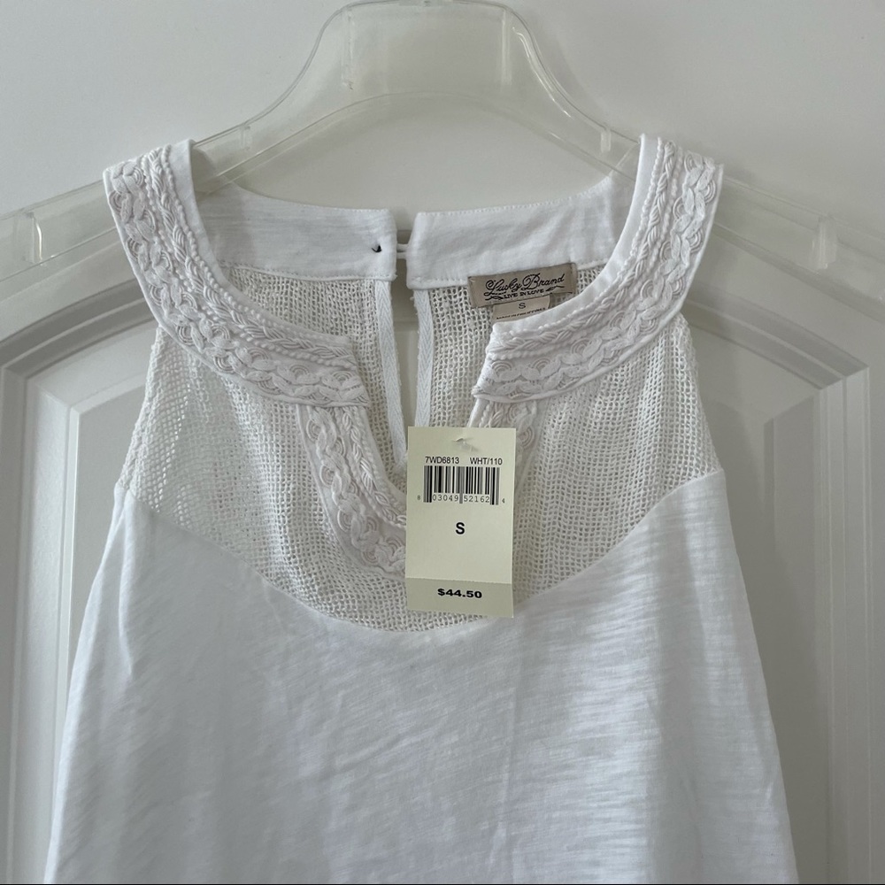 NWT Lucky Brand White Keyhole Knit Back Yoke Tank Top Size S